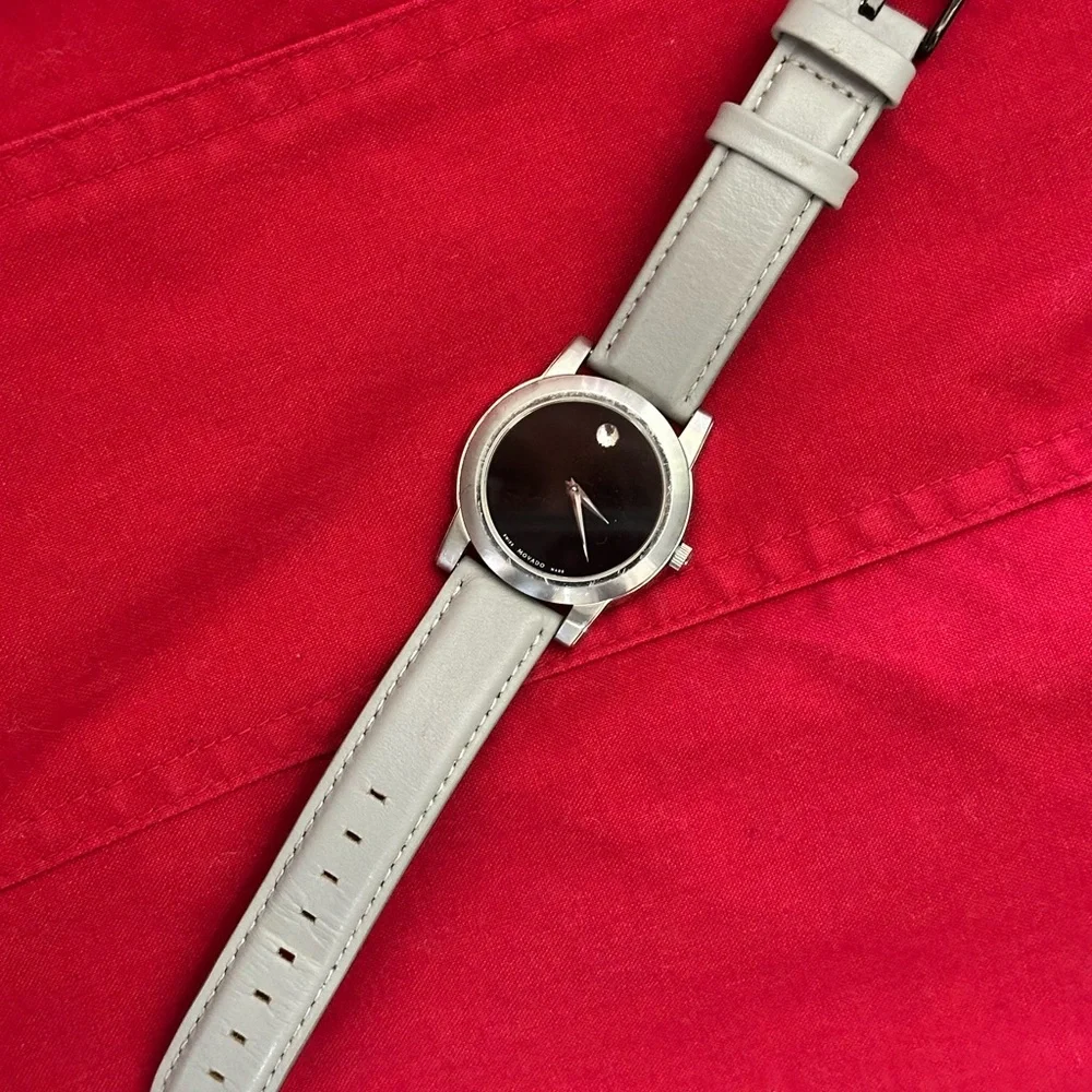 Movado Black Face Watch with Gray Leather Band 🖤